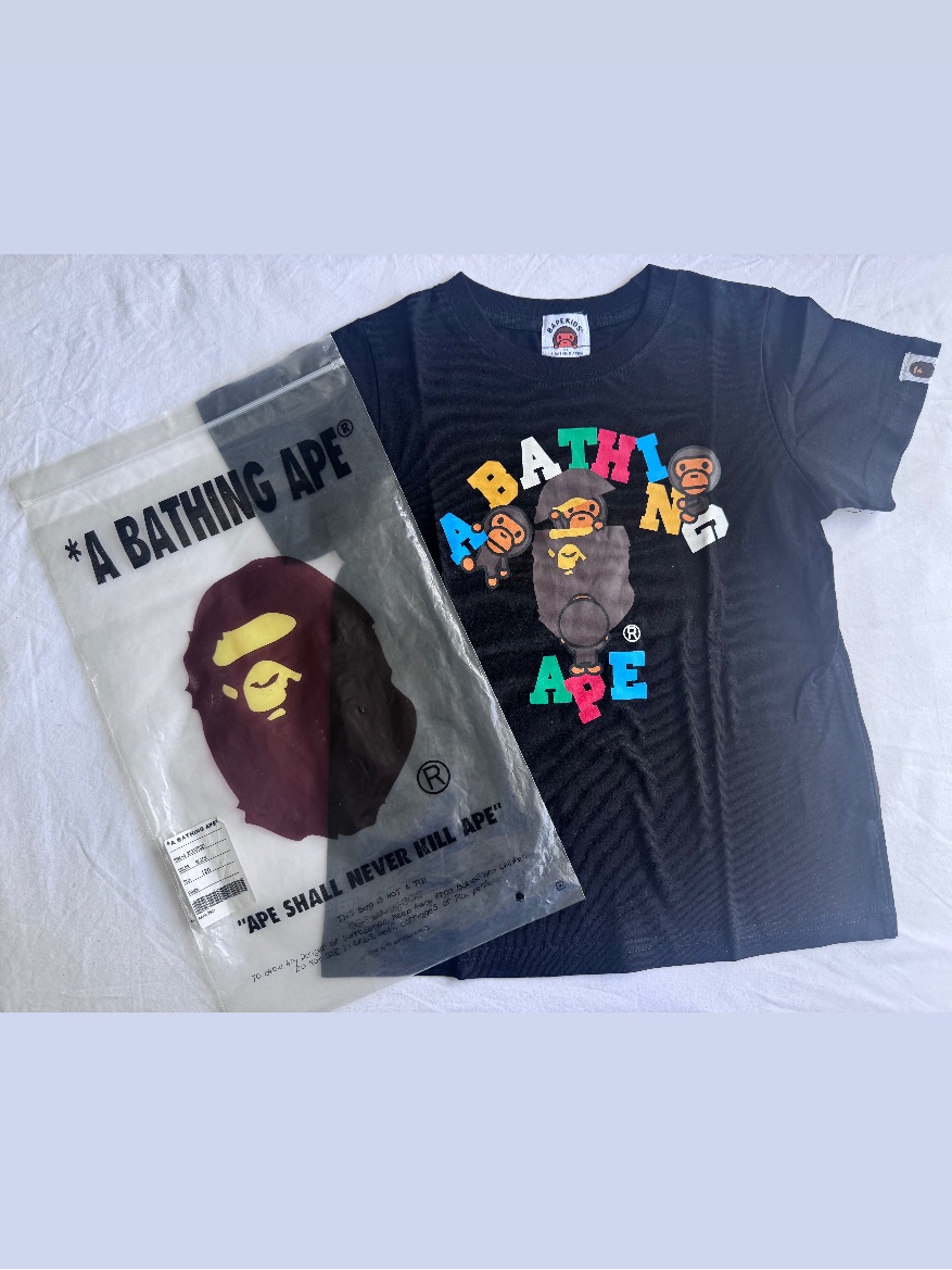 A Bathing Ape Kids' Black Multicolor Logo Short Sleeve Tee